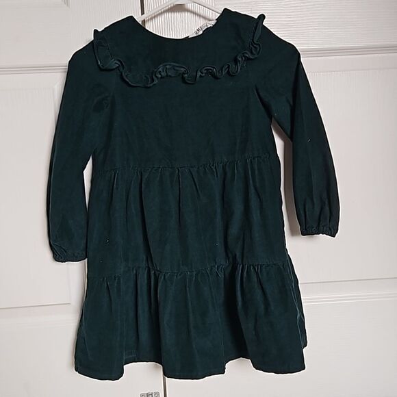 H&M Girl's Corduroy Long Sleeves Mini Dress Dark Green Size 6-7 Year Old - Picture 2 of 16